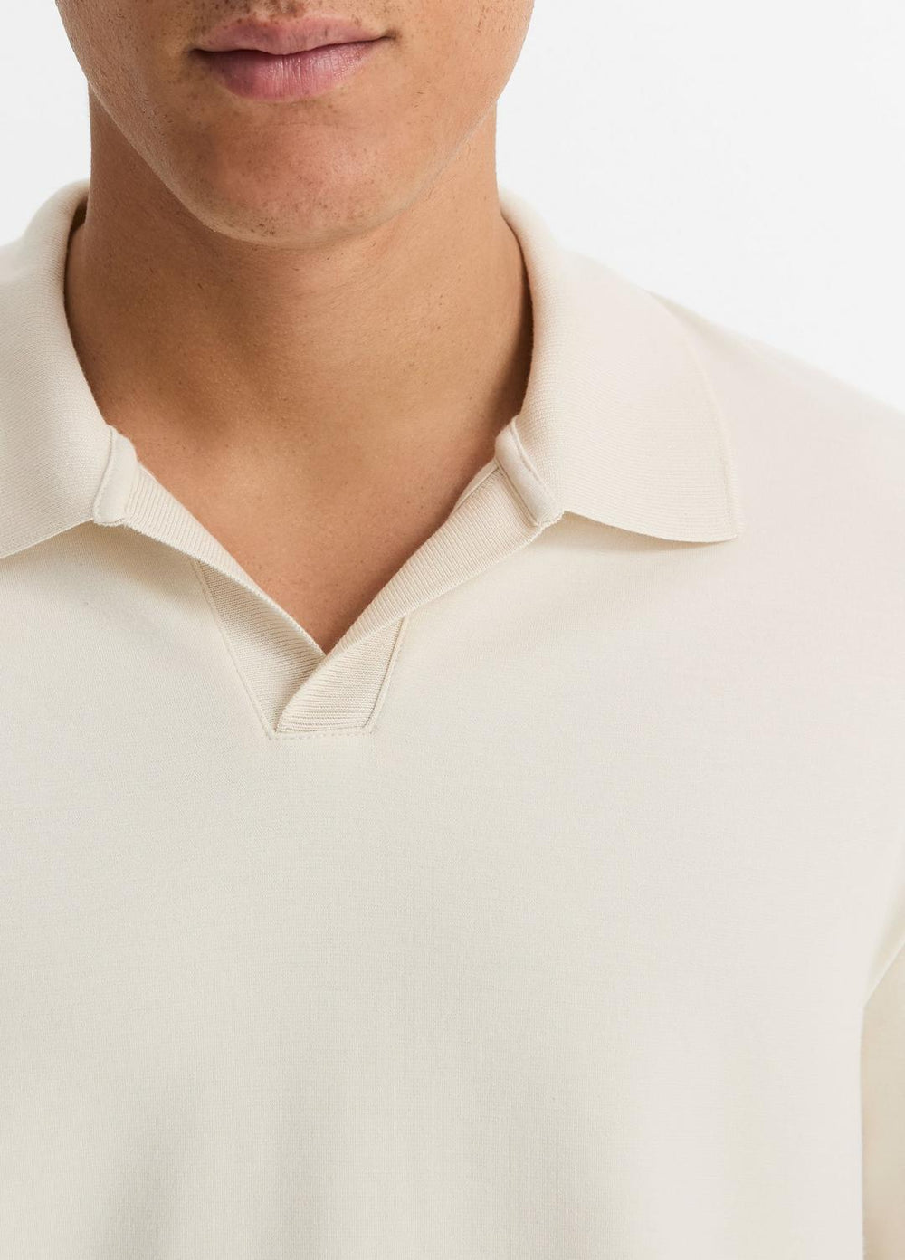 Milano Pima Cotton-Blend Johnny-Collar Shirt in Long Sleeve - BONE