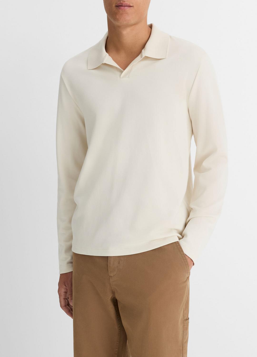 Milano Pima Cotton-Blend Johnny-Collar Shirt in Long Sleeve - BONE