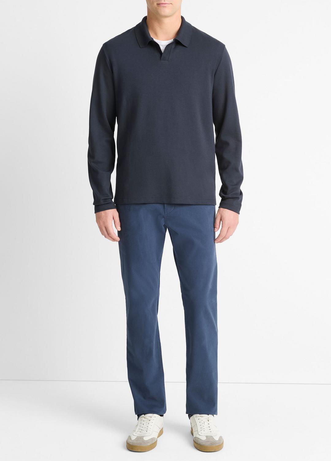 Milano Pima Cotton-Blend Johnny-Collar Shirt in Long Sleeve - COASTAL BLUE