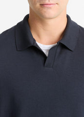 Milano Pima Cotton-Blend Johnny-Collar Shirt in Long Sleeve - COASTAL BLUE