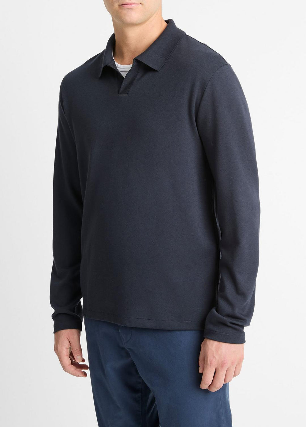 Milano Pima Cotton-Blend Johnny-Collar Shirt in Long Sleeve - COASTAL BLUE