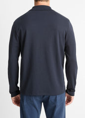Milano Pima Cotton-Blend Johnny-Collar Shirt in Long Sleeve - COASTAL BLUE