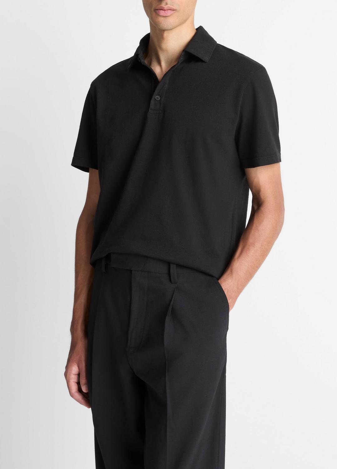 Garment Dye Cotton Polo Shirt in Short Sleeve - TRUE BLACK