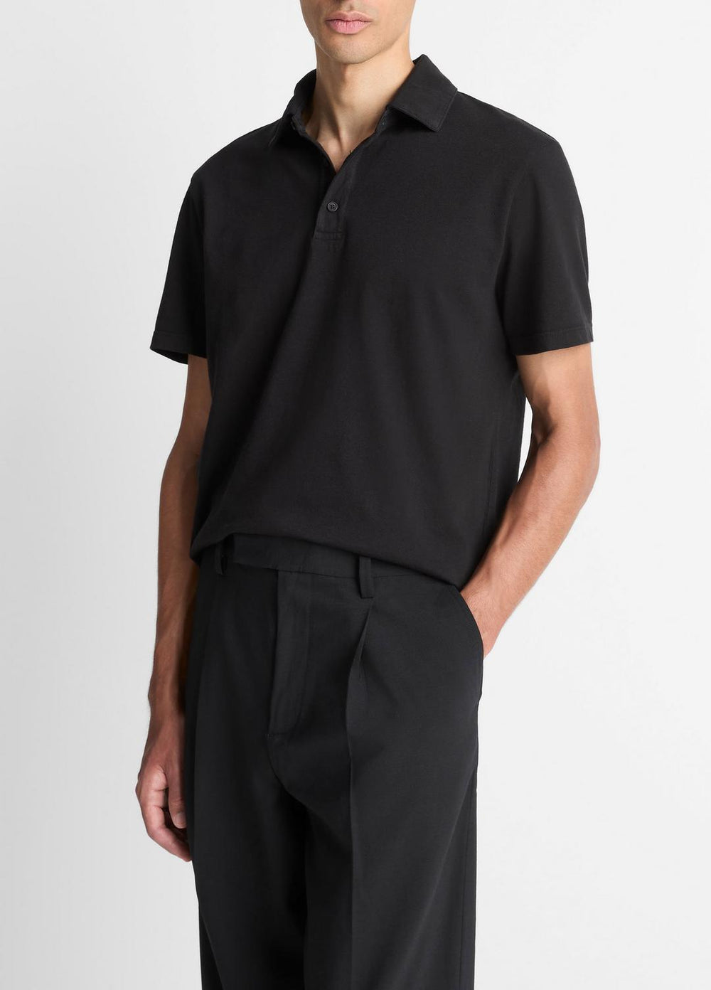 Garment Dye Cotton Polo Shirt in Short Sleeve - TRUE BLACK