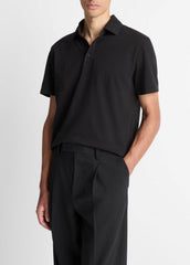 Garment Dye Cotton Polo Shirt in Short Sleeve - TRUE BLACK