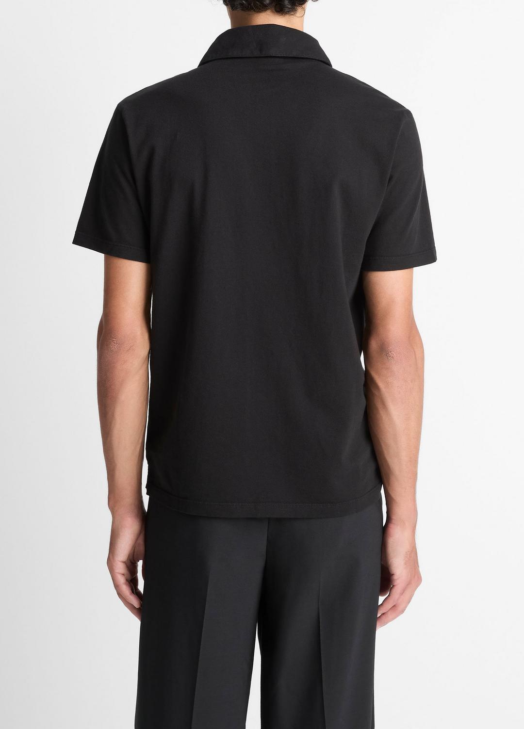 Garment Dye Cotton Polo Shirt in Short Sleeve - TRUE BLACK