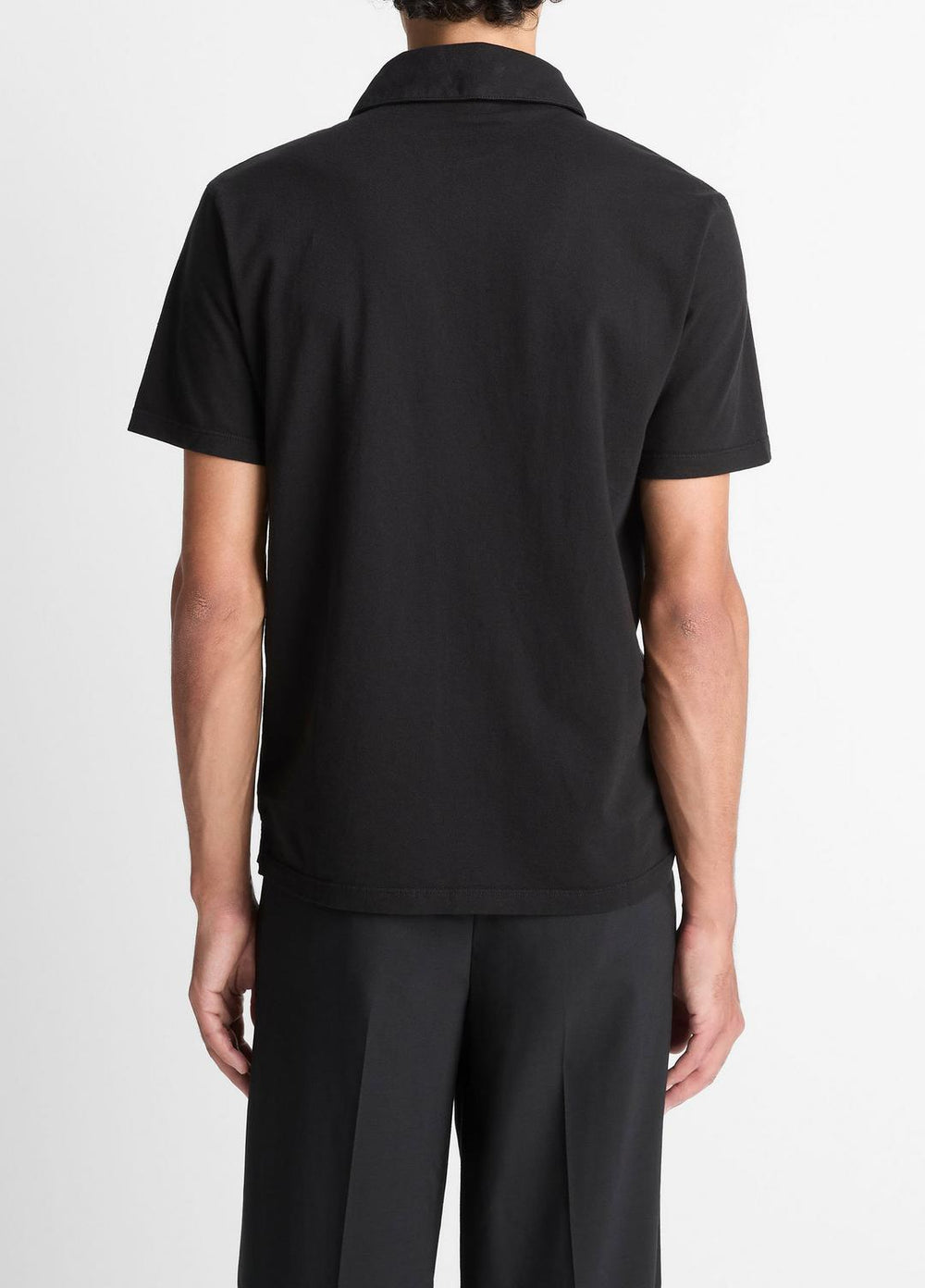 Garment Dye Cotton Polo Shirt in Short Sleeve - TRUE BLACK