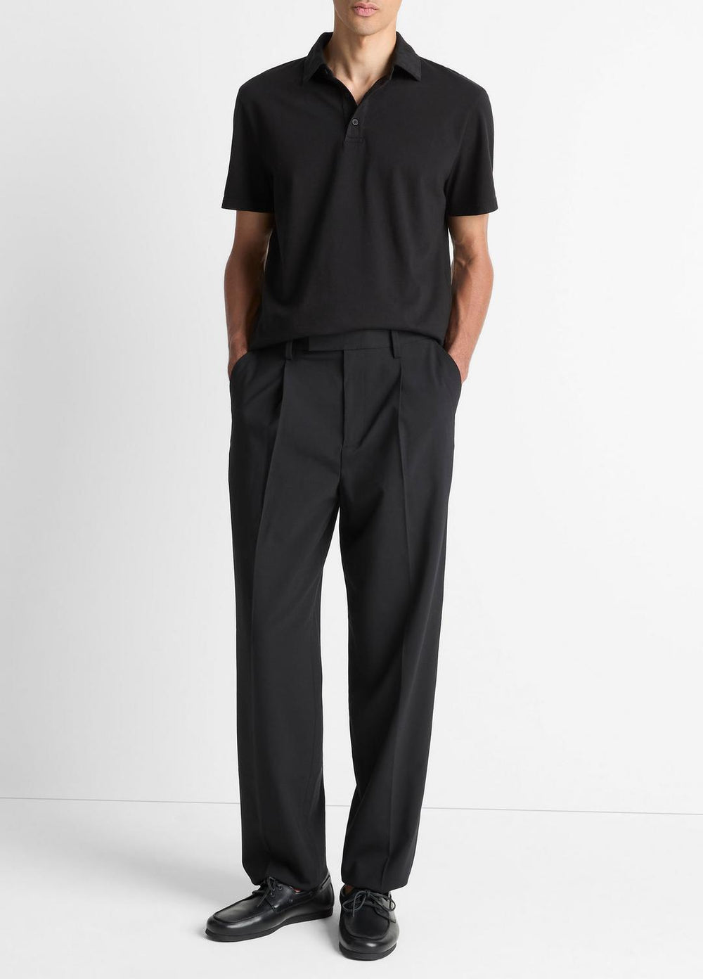 Garment Dye Cotton Polo Shirt in Short Sleeve - TRUE BLACK