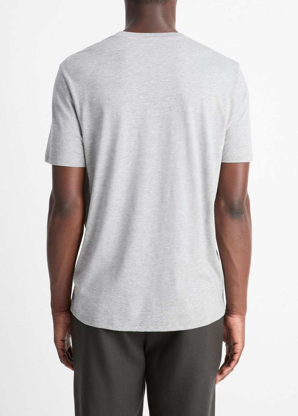 Pima Cotton V-Neck T-Shirt in Short Sleeve - HEATHER STEEL