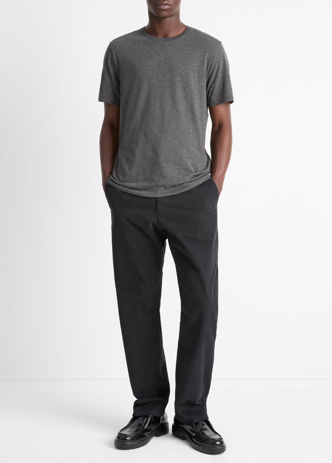Pima Cotton Crew Neck T-Shirt in Short Sleeve - HEATHER CARBON