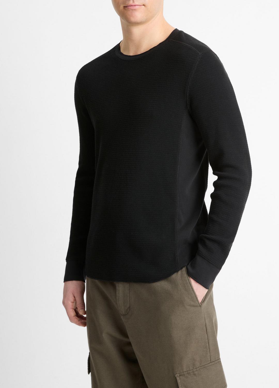 Pima Cotton-Blend Thermal Long-Sleeve Pullover in Long Sleeve - BLACK