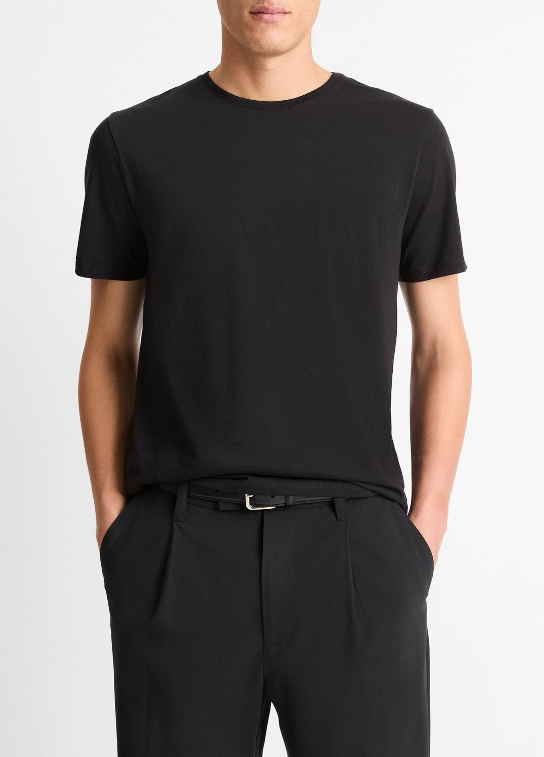 Pima Cotton Crew Neck T-Shirt in Short Sleeve - BLACK