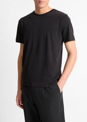 Pima Cotton Crew Neck T-Shirt in Short Sleeve - BLACK