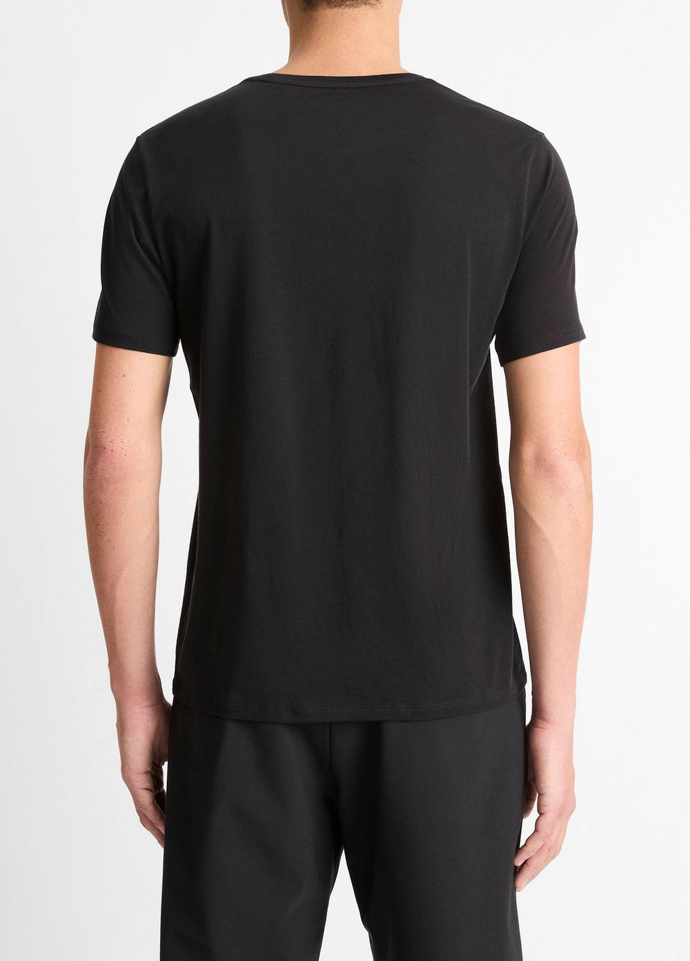 Pima Cotton Crew Neck T-Shirt in Short Sleeve - BLACK
