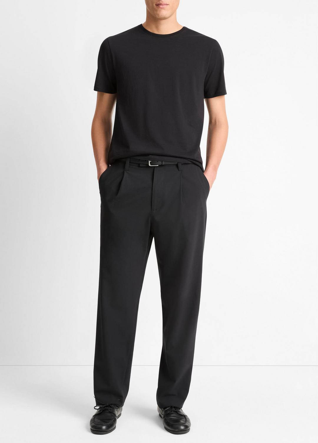 Pima Cotton Crew Neck T-Shirt in Short Sleeve - BLACK