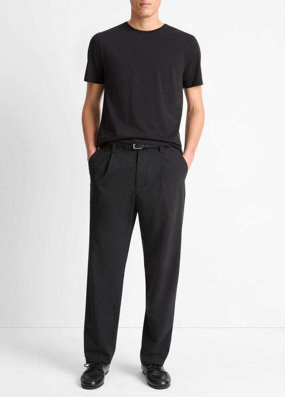 Pima Cotton Crew Neck T-Shirt in Short Sleeve - BLACK