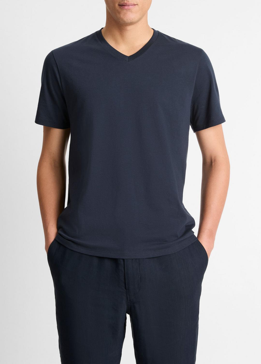 Pima Cotton V-Neck T-Shirt in Short Sleeve - COASTAL BLUE