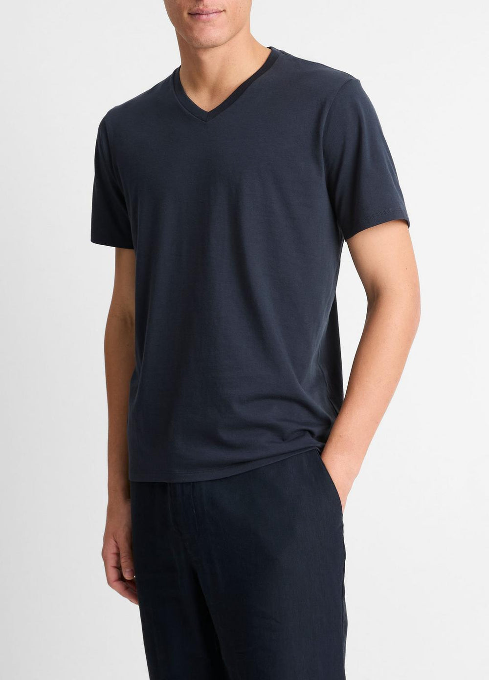 Pima Cotton V-Neck T-Shirt in Short Sleeve - COASTAL BLUE