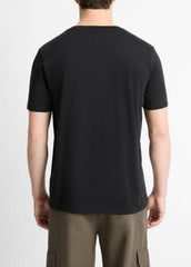 Pima Cotton V-Neck T-Shirt in Short Sleeve - BLACK