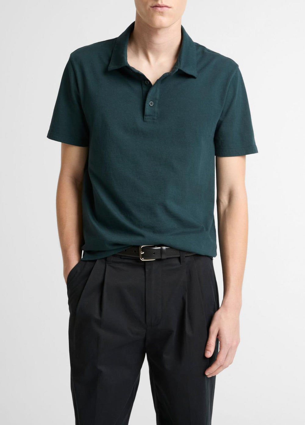 Garment Dye Cotton Polo Shirt in Short Sleeve - WASHED SEAWEED