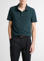 Garment Dye Cotton Polo Shirt in Short Sleeve - WASHED SEAWEED