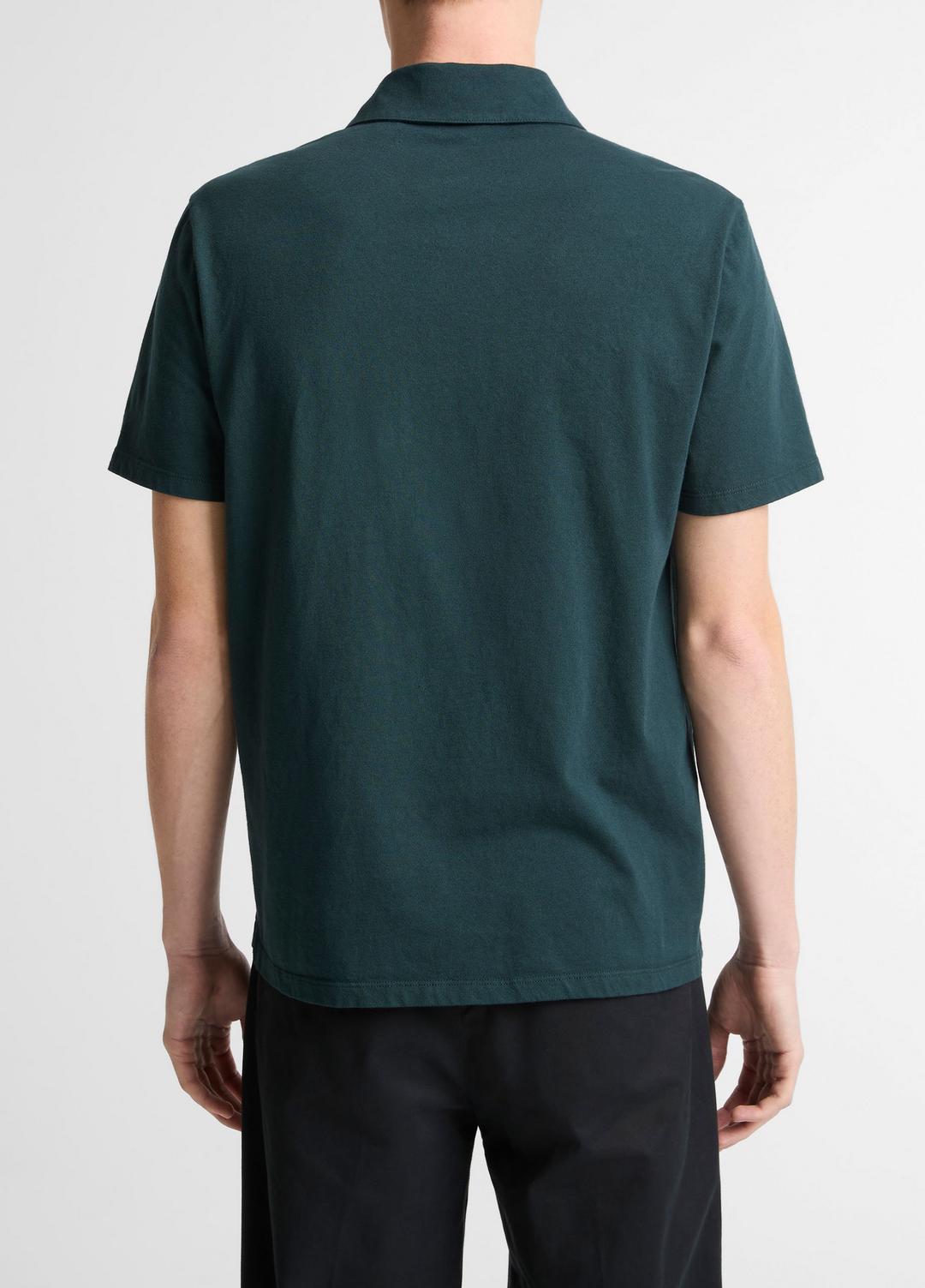 Garment Dye Cotton Polo Shirt in Short Sleeve - WASHED SEAWEED
