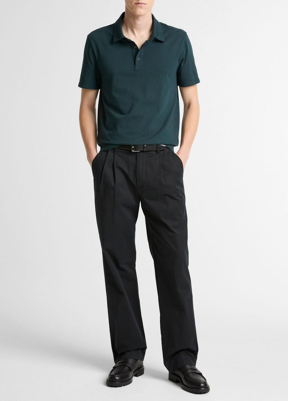 Garment Dye Cotton Polo Shirt in Short Sleeve - WASHED SEAWEED