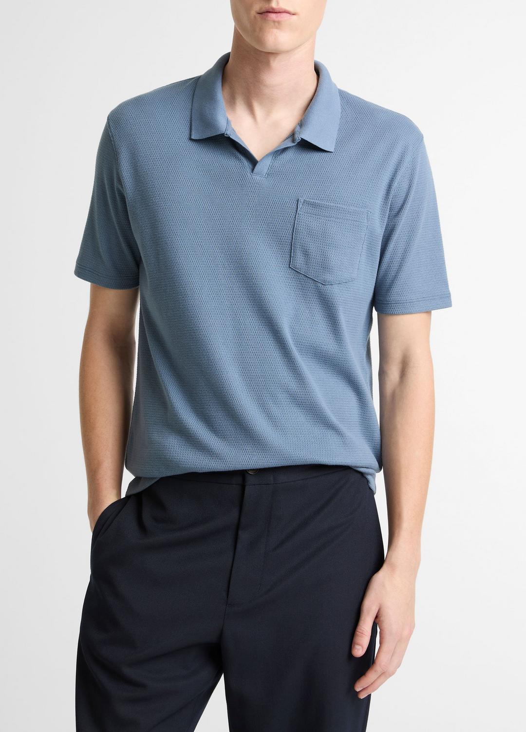 Garment Dye Cotton Polo Shirt in Short Sleeve - WASHED RAINWATER