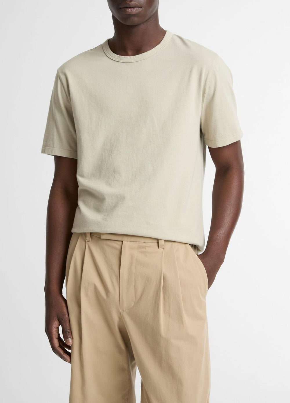 Garment Dye Cotton T-Shirt in Short Sleeve - WASHED PARCHMENT