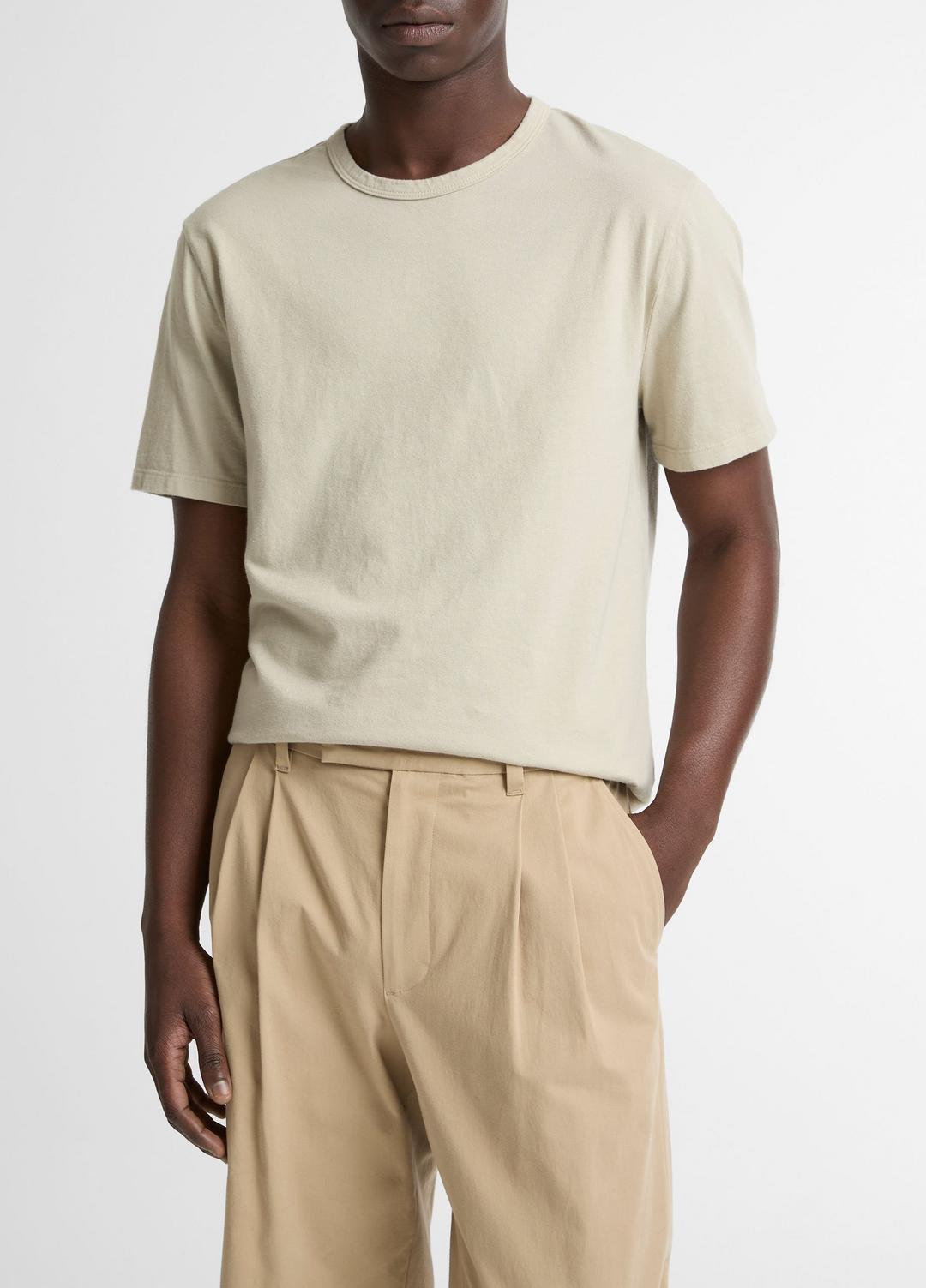 Garment Dye Cotton T-Shirt in Short Sleeve - WASHED PARCHMENT