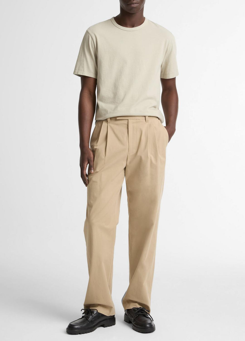 Garment Dye Cotton T-Shirt in Short Sleeve - WASHED PARCHMENT