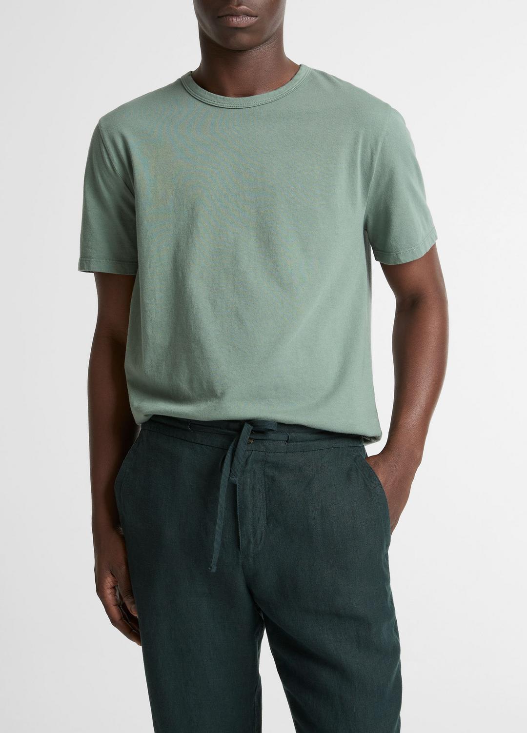 Garment Dye Cotton T-Shirt in Short Sleeve - WASHED LAUREL