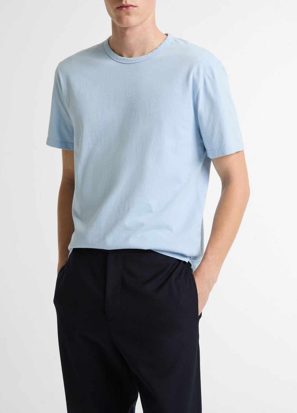 Garment Dye Cotton T-Shirt in Short Sleeve - WASHED RAINWATER