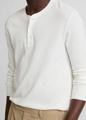 Jacquard-Rib Cotton Henley in Long Sleeve - OFF WHITE