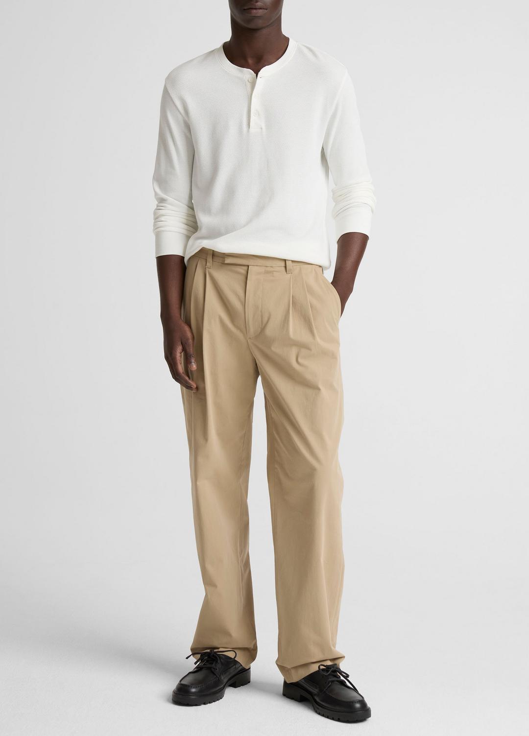 Jacquard-Rib Cotton Henley in Long Sleeve - OFF WHITE