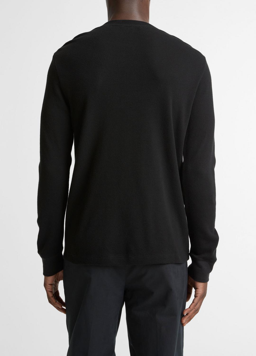 Jacquard-Rib Cotton Henley in Long Sleeve - BLACK