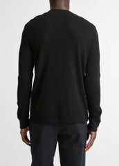 Jacquard-Rib Cotton Henley in Long Sleeve - BLACK