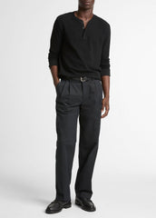 Jacquard-Rib Cotton Henley in Long Sleeve - BLACK