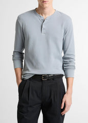 Jacquard-Rib Cotton Henley in Long Sleeve - STEEL BLUE