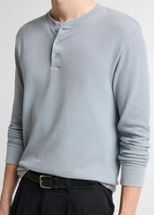 Jacquard-Rib Cotton Henley in Long Sleeve - STEEL BLUE