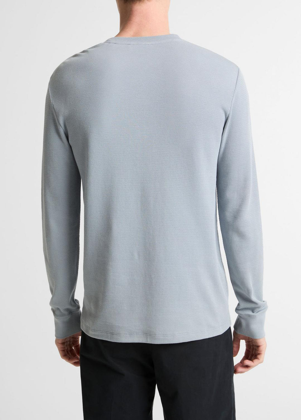 Jacquard-Rib Cotton Henley in Long Sleeve - STEEL BLUE
