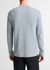 Jacquard-Rib Cotton Henley in Long Sleeve - STEEL BLUE