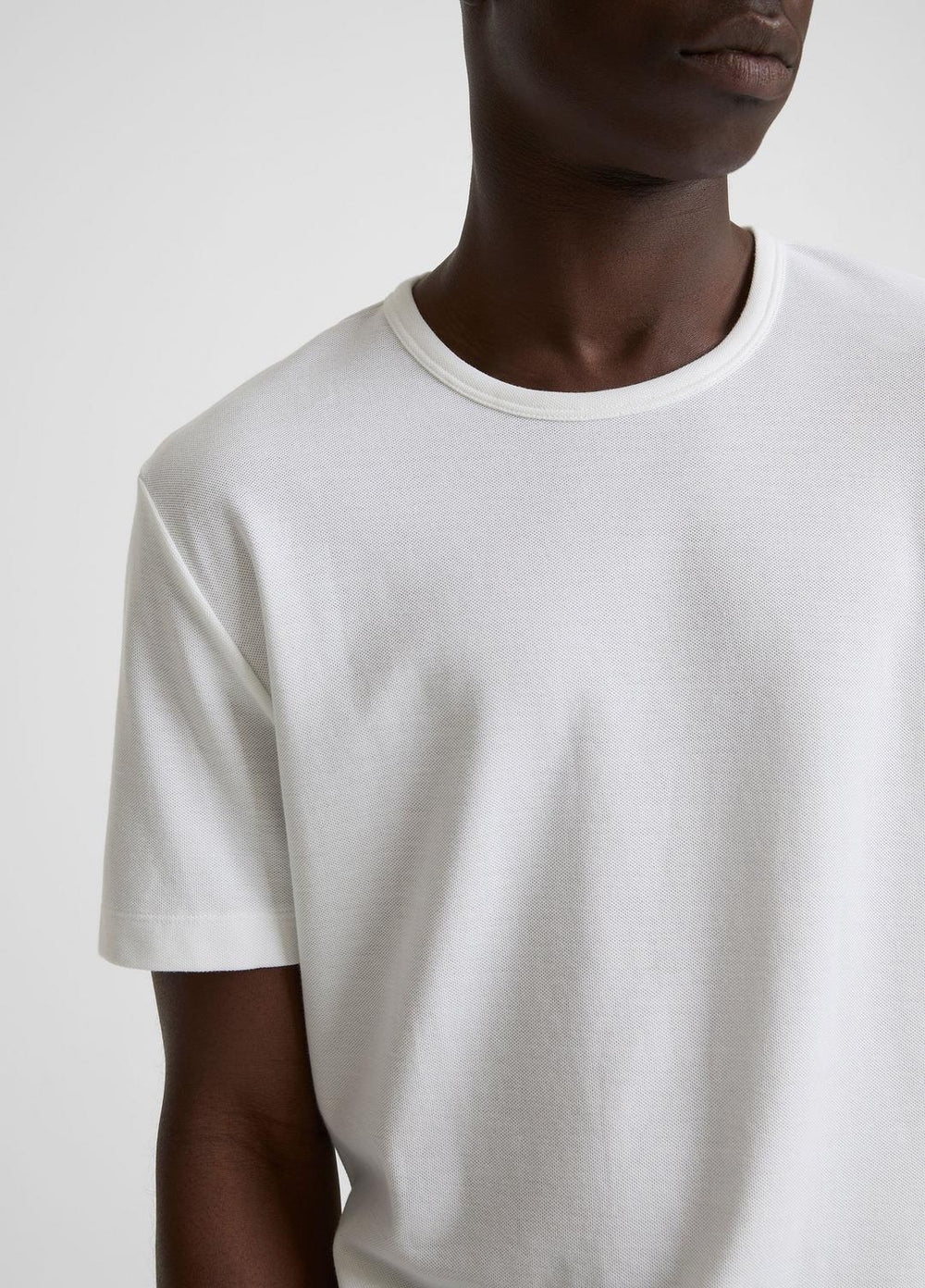 Pima Cotton Piqué Crew Neck T-Shirt in Short Sleeve - OPTIC WHITE