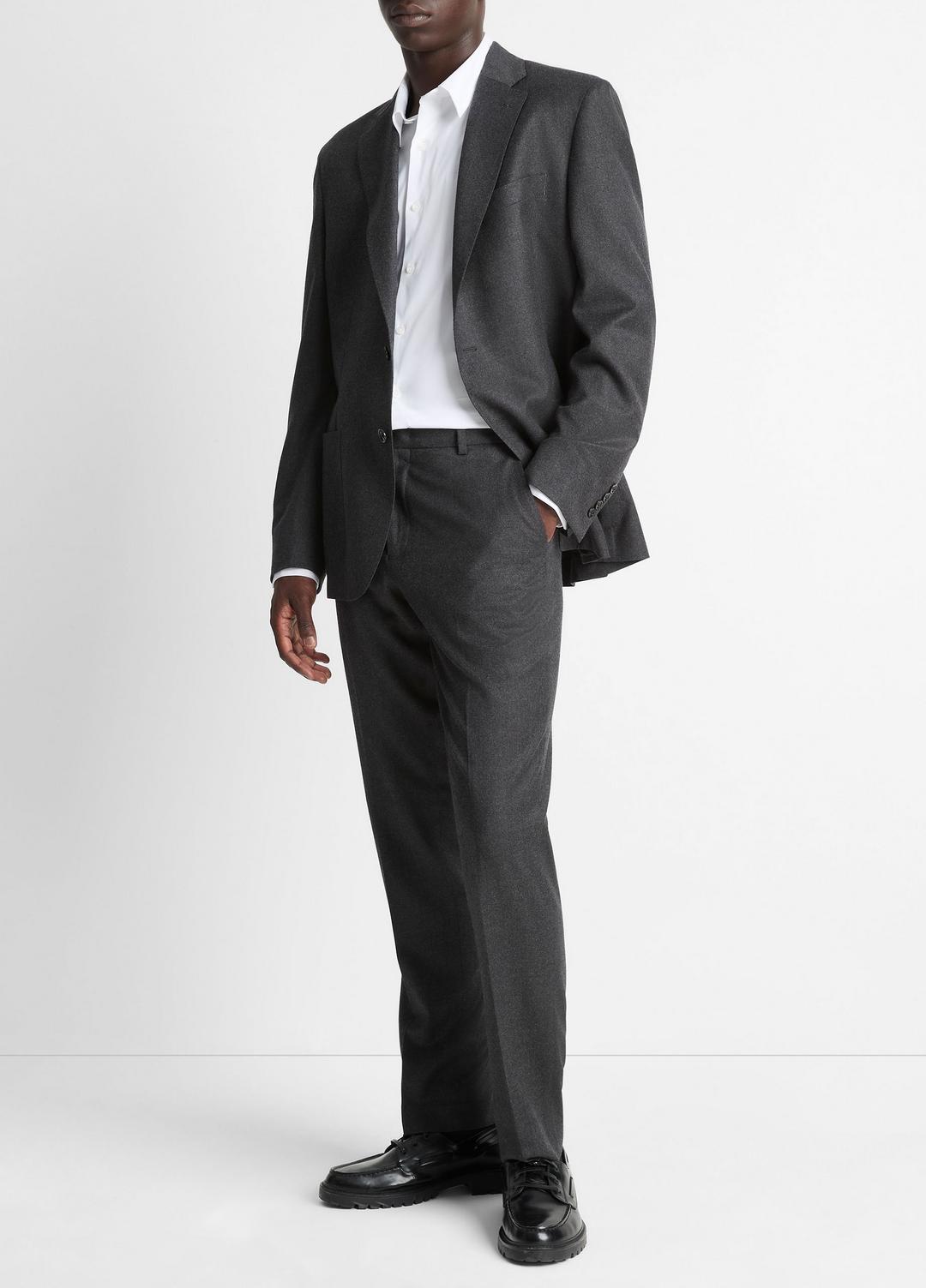 Wool-Silk Flannel Classic Pant in Trousers - CHARCOAL
