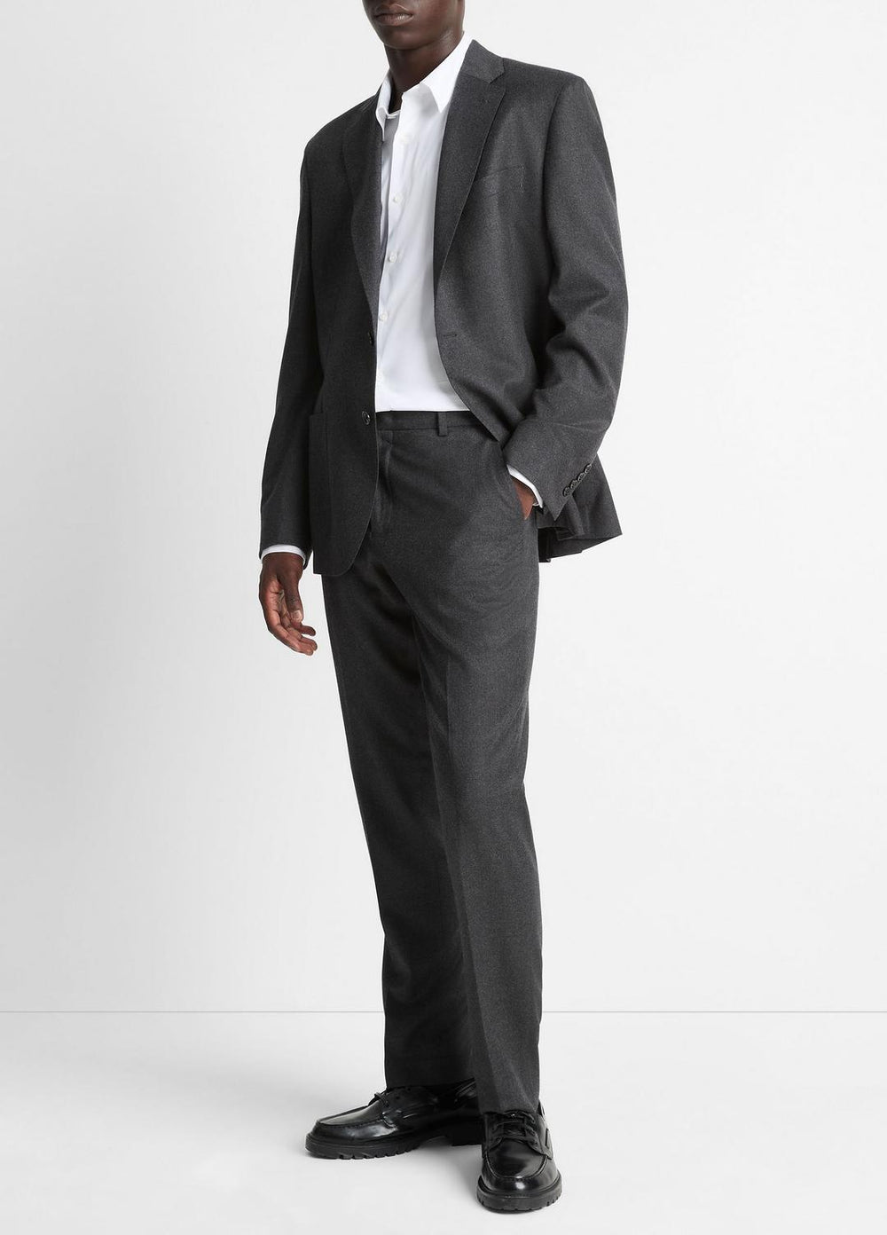 Wool-Silk Flannel Classic Pant in Trousers - CHARCOAL