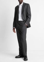 Wool-Silk Flannel Classic Pant in Trousers - CHARCOAL