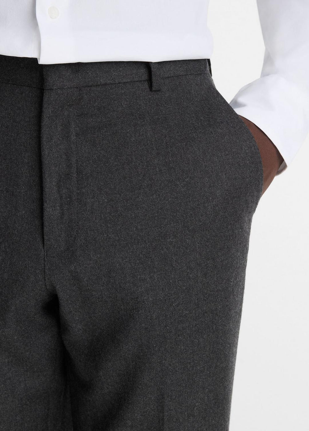 Wool-Silk Flannel Classic Pant in Trousers - CHARCOAL