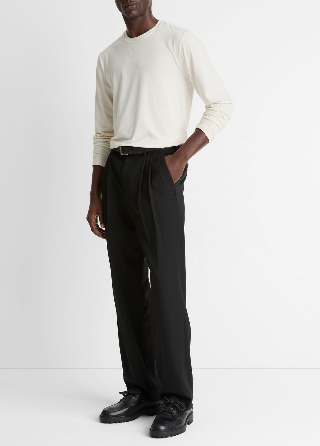 Wool Double-Pleat Suiting Trouser in Trousers - BLACK