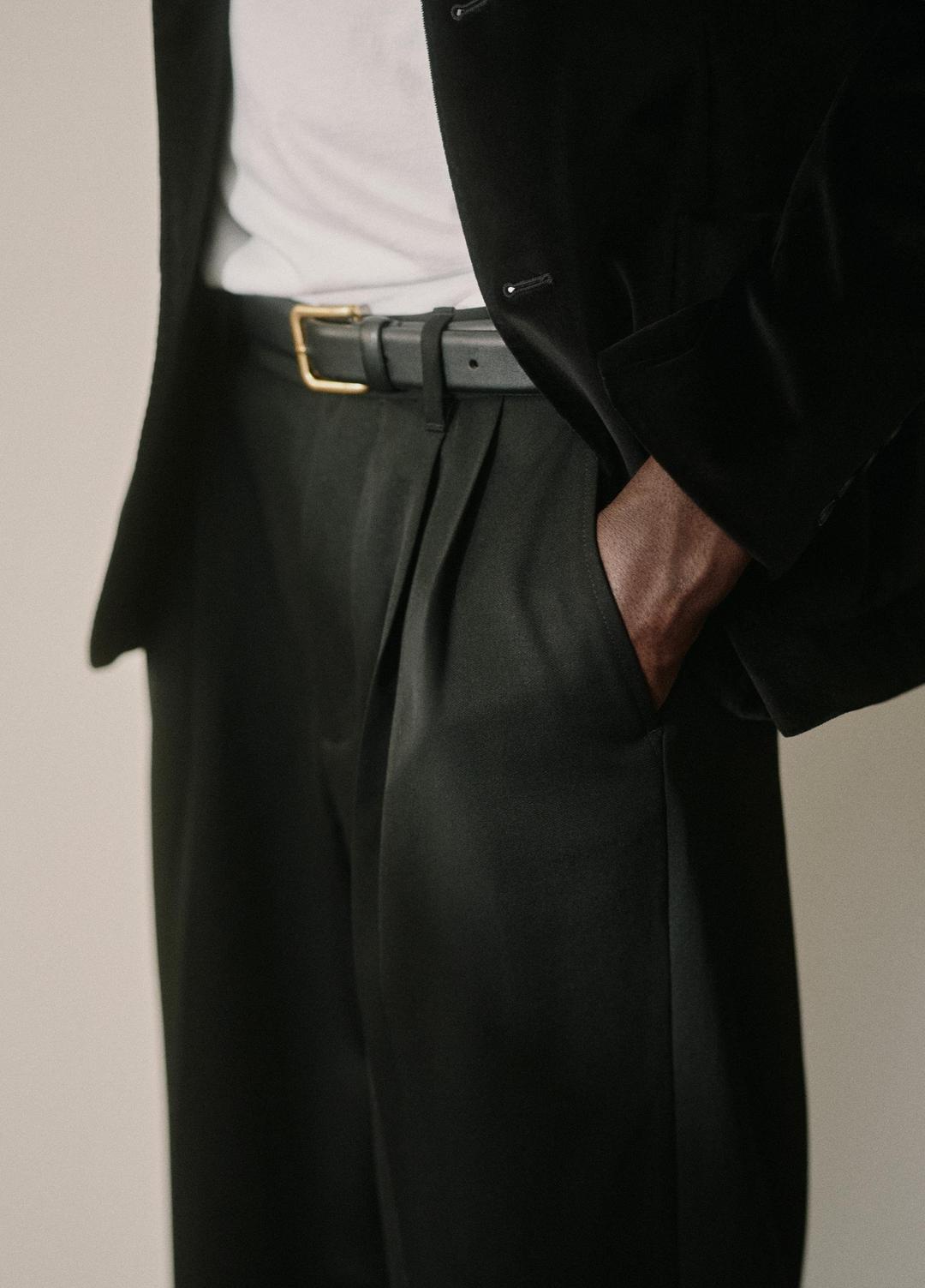 Wool Double-Pleat Suiting Trouser in Trousers - BLACK