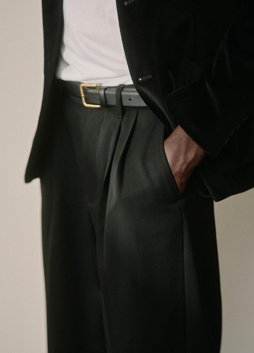 Wool Double-Pleat Suiting Trouser in Trousers - BLACK